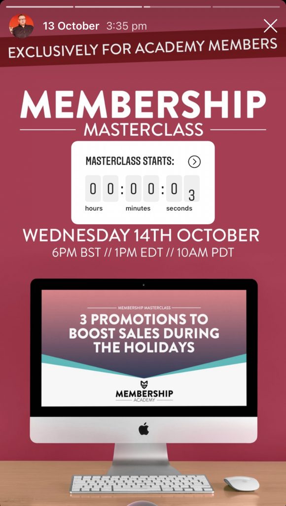 Membership Masterclass countdown - Instagram Stories