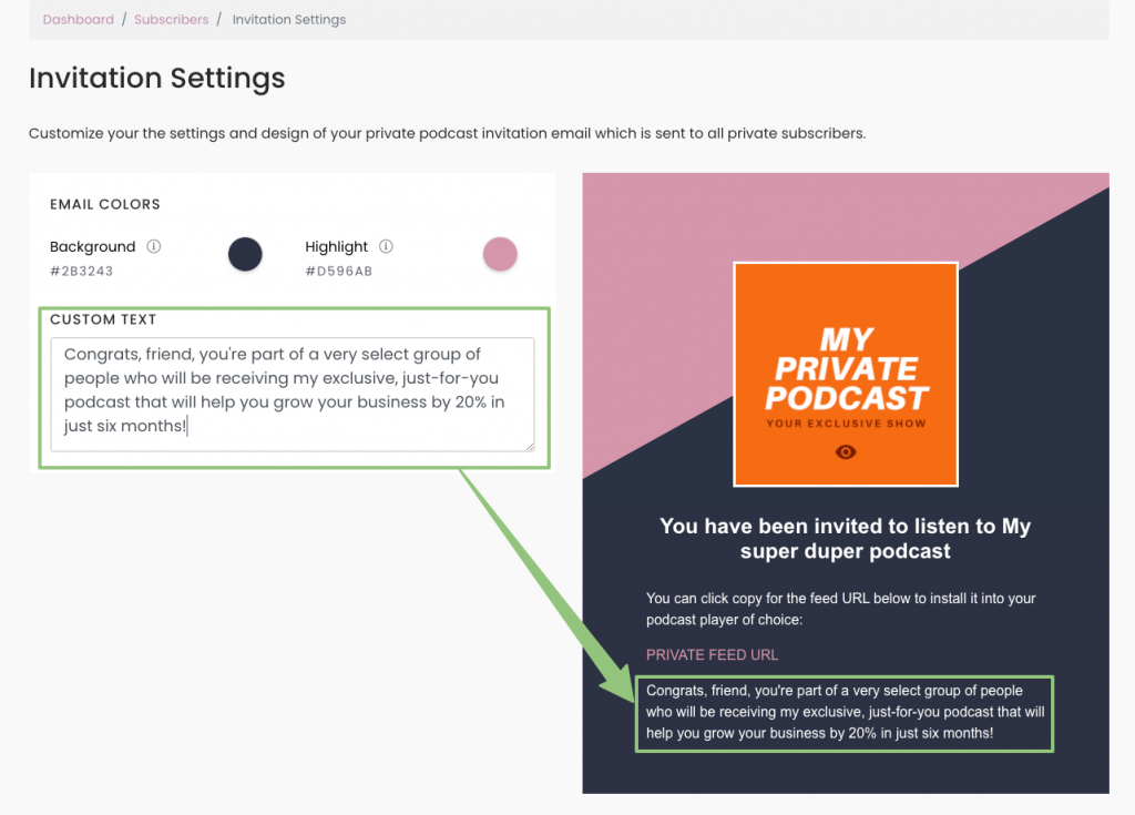 Private podcast invite email