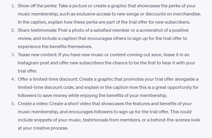 AI automated response to wanting promotion suggests for a music membership special offer